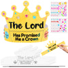 Realspring 18 Sets The Lord Has Promised Me a Crown Craft Kit with Gems Stickers Elastic Cords DIY Color Your Own Crown Crafts C