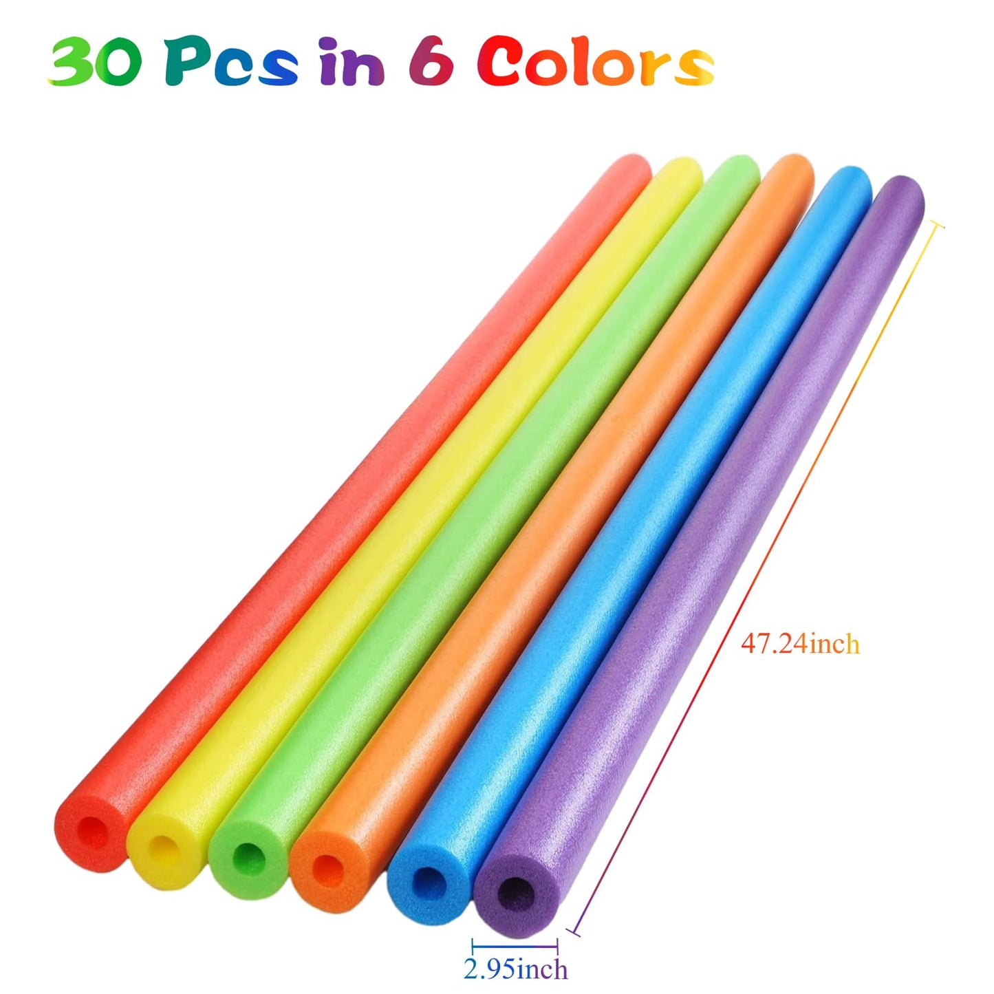 Sratte 30 Pcs Pool Noodles Bulk Jumbo DIY Decorations Heavy Duty Large Foam Swim Water Foam Hollow Noodles for Swimming Floating