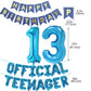 Official Teenager 13th Birthday Decorations for Boys Girls, Blue Banner Number 13 Birthday Foil Balloons for 13 Years Old Birthd