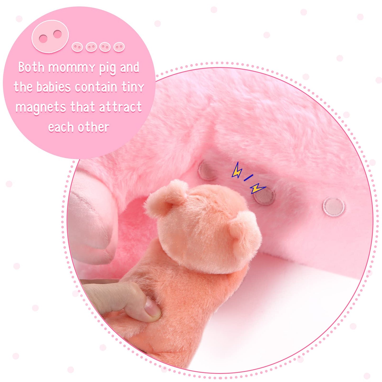 Honoson Pink Pig Stuffed Animal with 4 Magnetic Baby Pigs - Cuddly Plush Mommy Toy for Kids, Birthday Gifts & Baby Shower Decor