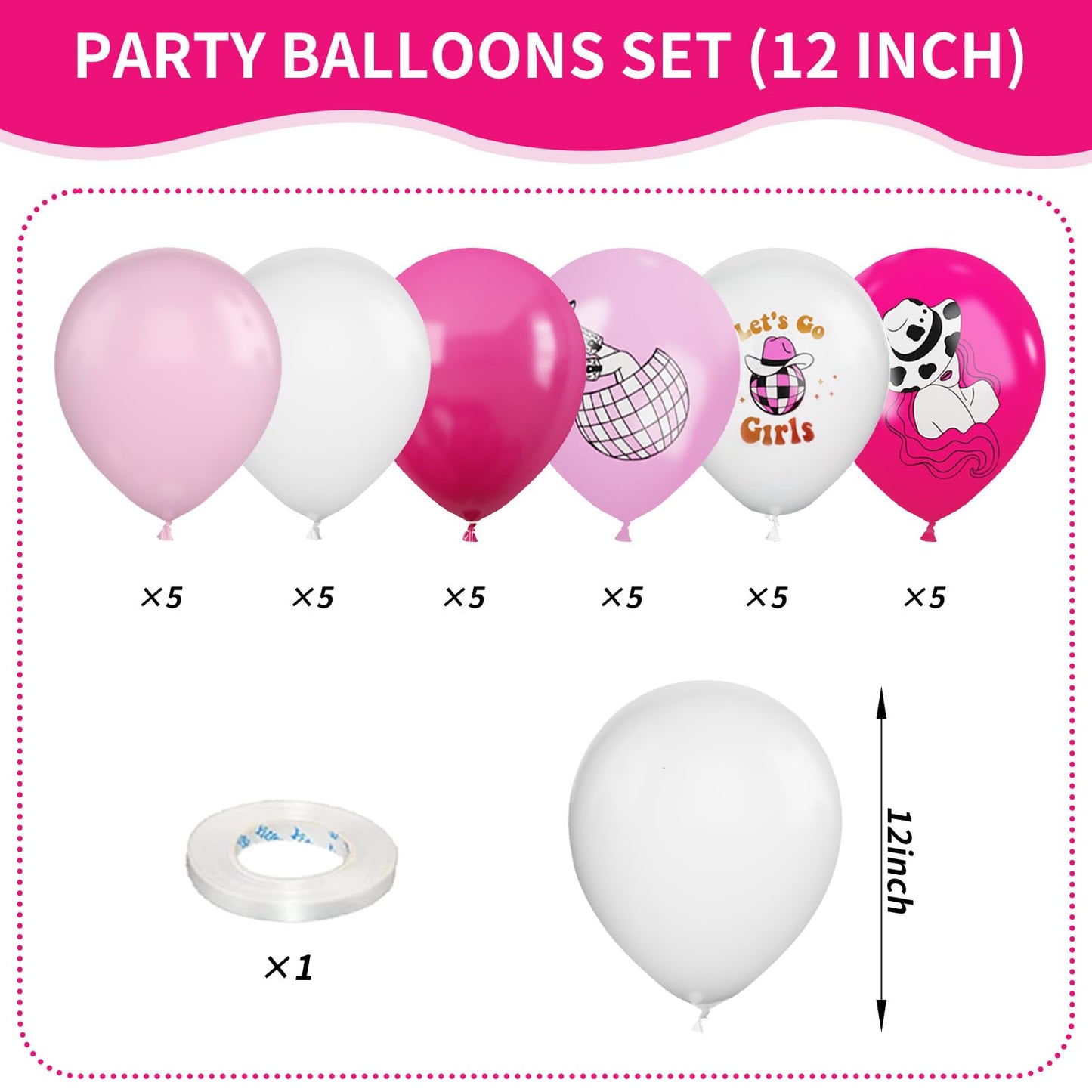 Cowgirl Balloons, 12 Inch Western Cowgirl Party Decorations Hot Pink Pastel Pink White Cow Party Balloons Cowgirl Print Balloons
