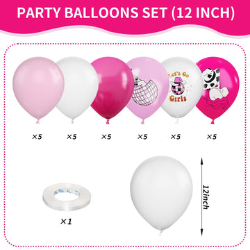 Cowgirl Balloons, 12 Inch Western Cowgirl Party Decorations Hot Pink Pastel Pink White Cow Party Balloons Cowgirl Print Balloons