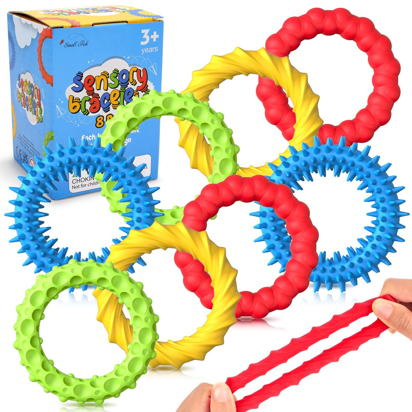 Sensory Fidget Toys For Kids Adults - 8 Pack Stretchy Fidget Bracelet | Texture & Calming Autism Sensory Toys For Special Needs Autistic Children | Calm Down Toy For Toddler Girls Boys