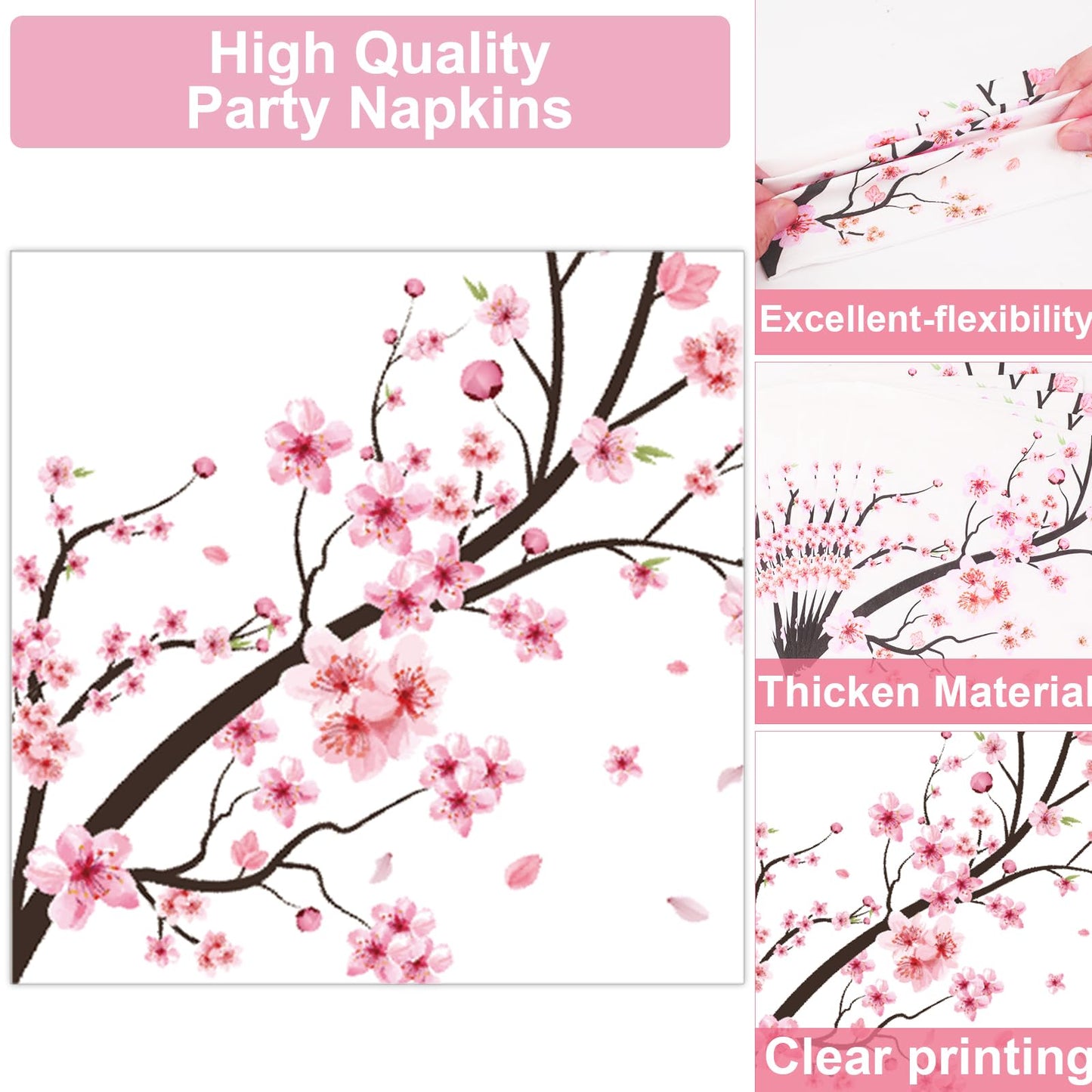 Qyeahkj 100 Pcs Cherry Blossom Party Supplies Set Cherry Blossom Plates And Napkins Birthday Party Tableware Packs Decorations C