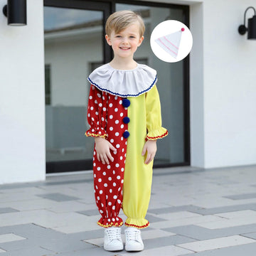 Aiwpstoin Toddler Baby Clown Costume Boy Girl Funny Halloween Outfit Contrast Color Long Sleeve Jumpsuit with Hat (Red, 4-5T)
