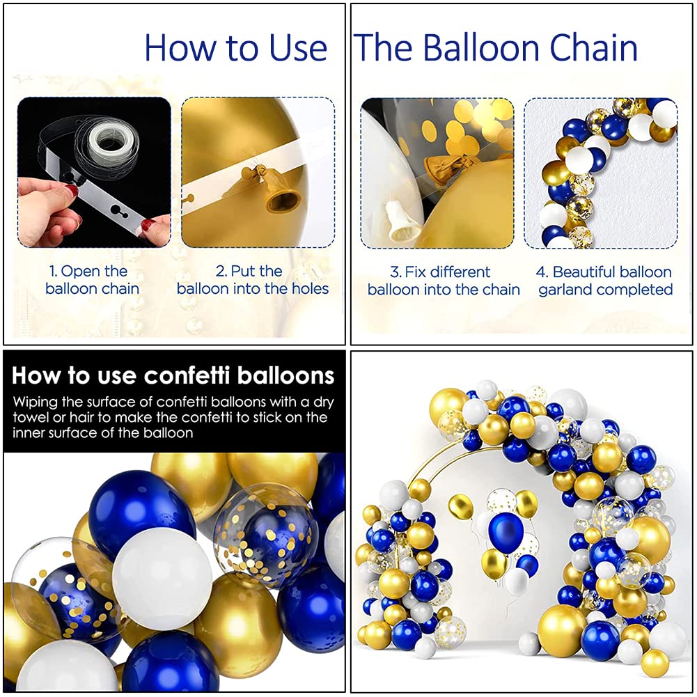 YinQin 63 PCS Navy Blue Gold Birthday Party Balloons & Backdrops, Aluminum Foil, Happy Birthday Decorations, Model PB-1002BG-P
