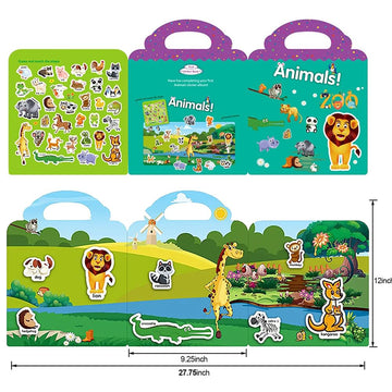 Reusable Sticker Book For Kids, Animal Stickers Educational Learning Toys Travel Stickers Activity Books For Toddler Girls Boys Age 3+ Birthday Gifts