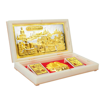 ARNAVIRA Gold Plated Jai Jinendra Jain Photo Frame with Charan Paduka Pocket Temple for House Warming Gifts Return Gift Diwali G