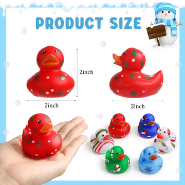 Vinsot Christmas Rubber Ducks Bulk Mini Christmas Bath Toys Snowflake Santa Hat Candy Cane Christmas Tree Print Ducks Xmas Rubber Duckies for Bath(48 Pieces)