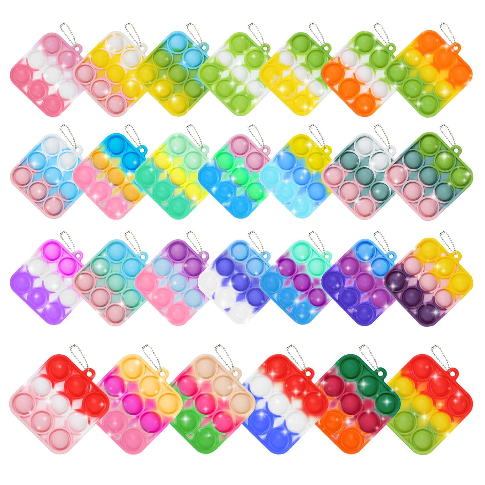 30PCS Party Favors for Kids Bulk Fidget Toys  Birthday Party Toys  Small Classroom Prizes Box Fidgets Toys for Kids Toddlers mature-themed  Goodie Bag Stuffers  Treasure Chest  Bubbles Poppers (Square)