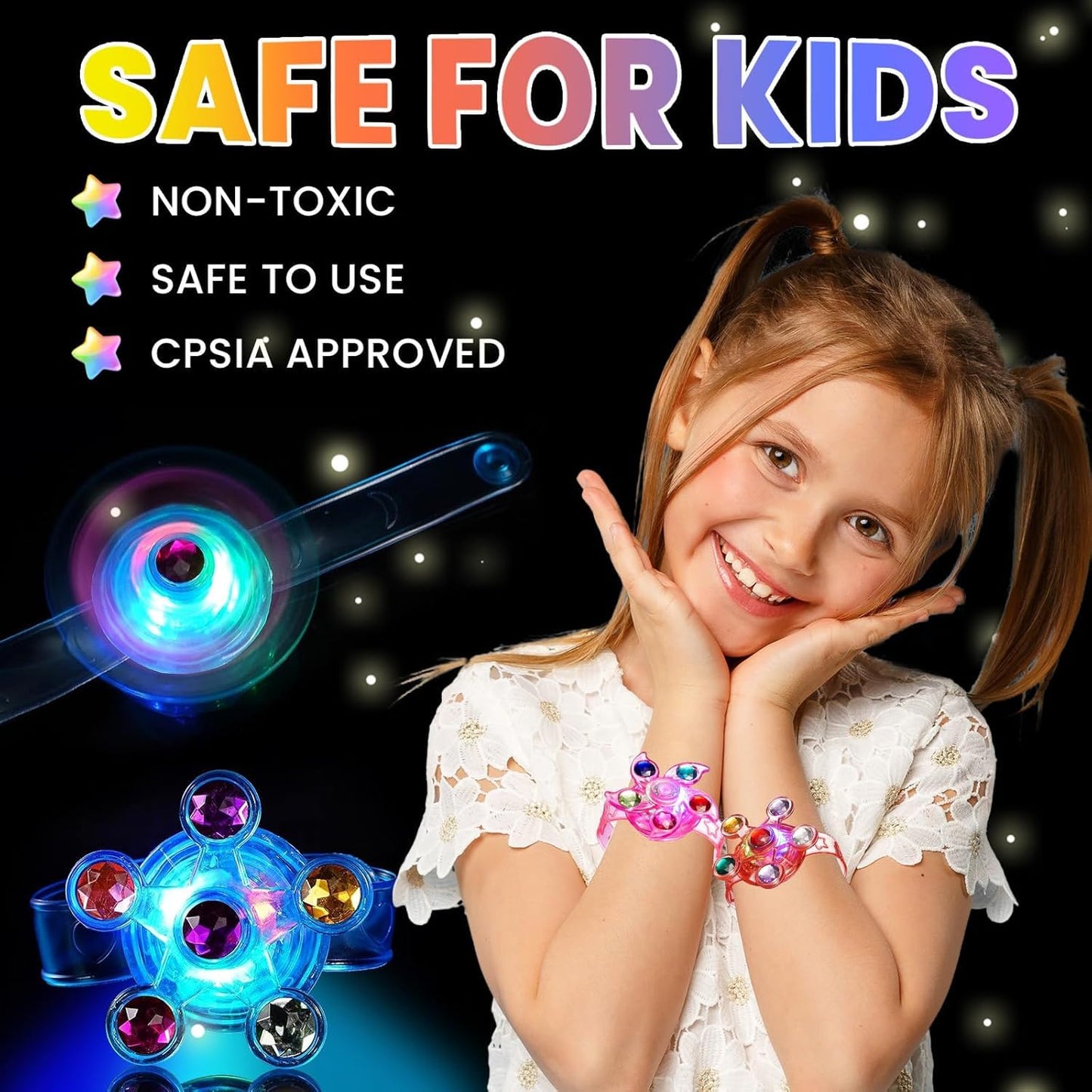 SCIONE 24 Pack LED Light Up Fidget Spinner Bracelets - Glow in the Dark Eco-Friendly Party Favors for Kids 4-12, Birthday Gifts