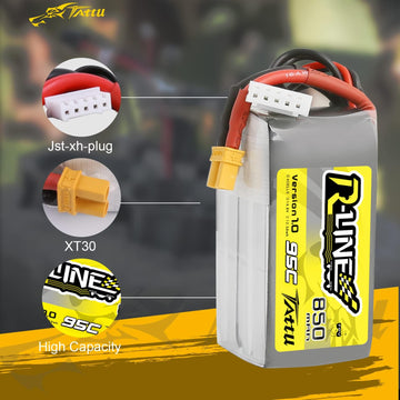 TATTU R-Line 850mAh 14.8V 95C 4S LiPo Battery Pack with XT30 Plug(2 Pcs)