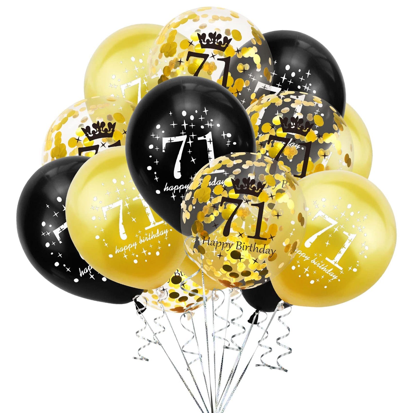 SHUNTAI 71st Birthday Balloons - Black and Gold Latex Confetti, 12inch, Model SHUNTAI-001, Perfect for 71 Year Old Anniversary Party Decor
