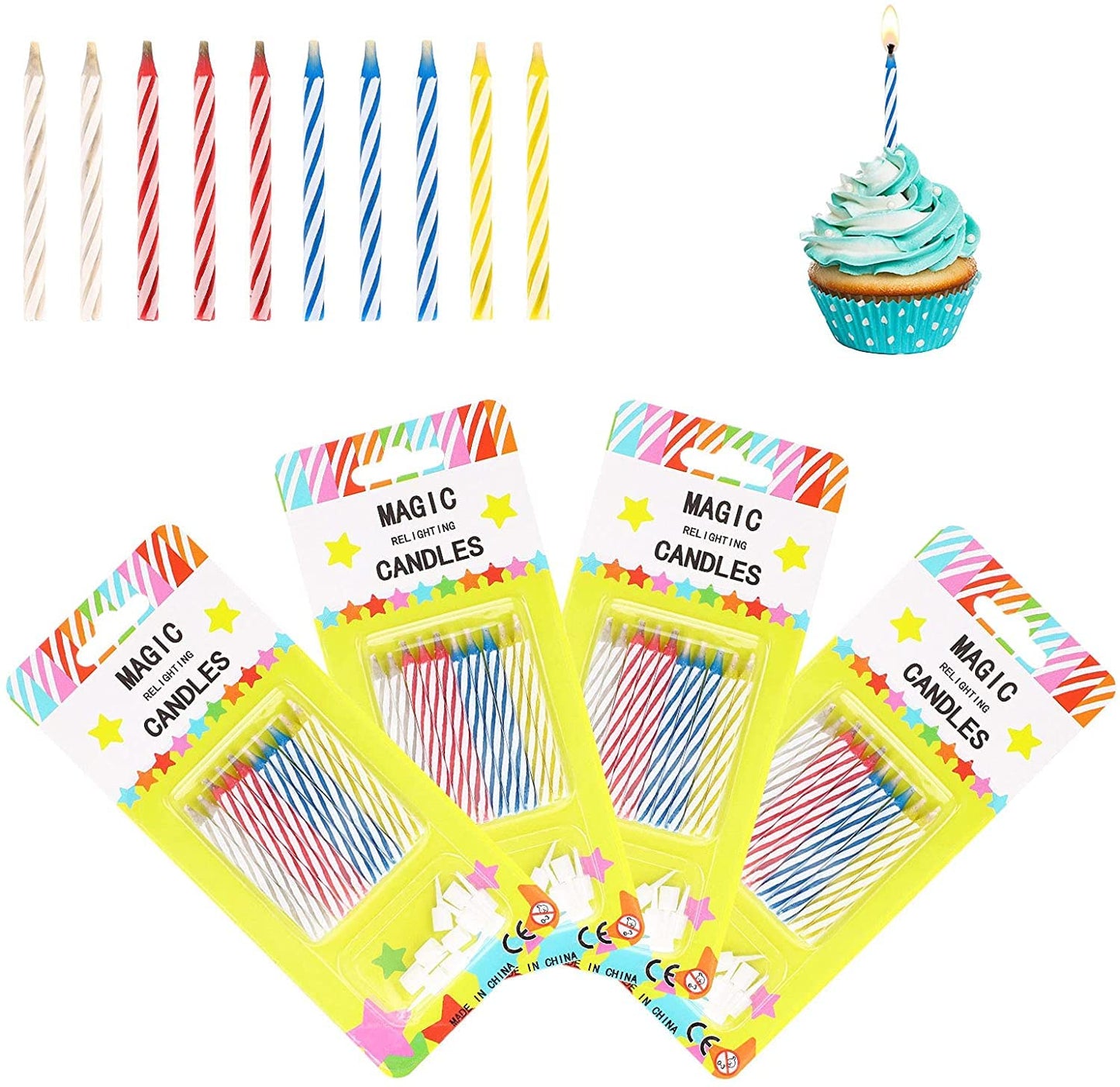 Magic Trick Relighting Candle, 40 Packs Birthday Candles Fun Prank Kit Cake Tricks and Decorations for Birthday, Party, Christma