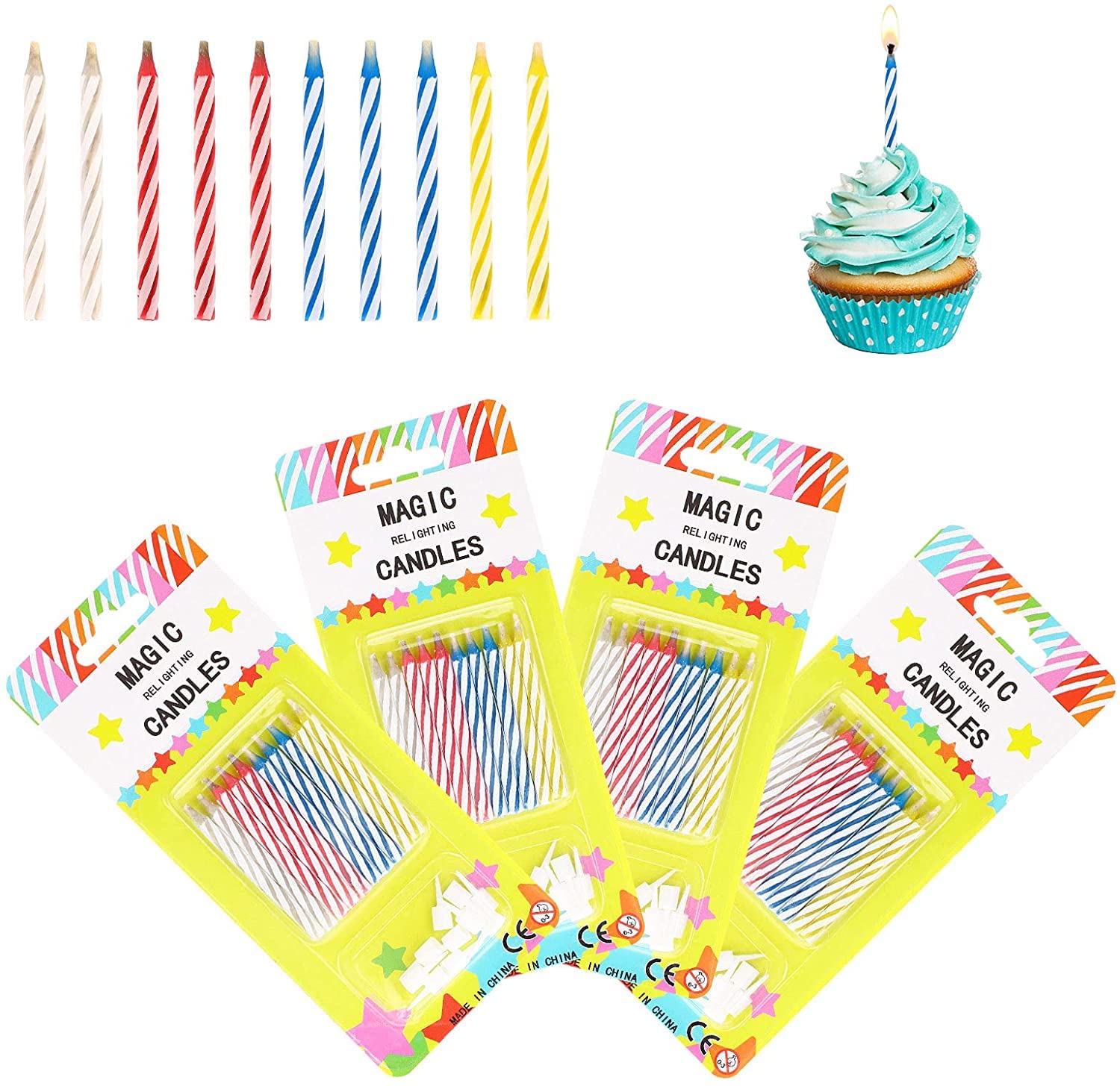 Magic Trick Relighting Candle, 40 Packs Birthday Candles Fun Prank Kit Cake Tricks and Decorations for Birthday, Party, Christma