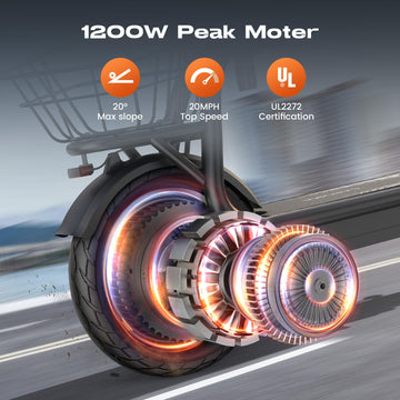 Caroma Peak 1200W Electric Scooter with Seat 30 Miles Range 20Mph Max Speed 12 Tire Foldable Electric Scooter for mature-themed 265lb Max Load(Black)