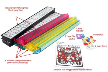 usamjtable American Mahjong Set 166 Tiles 4 All in One Pusher Rack Combo (Aluminum Case)