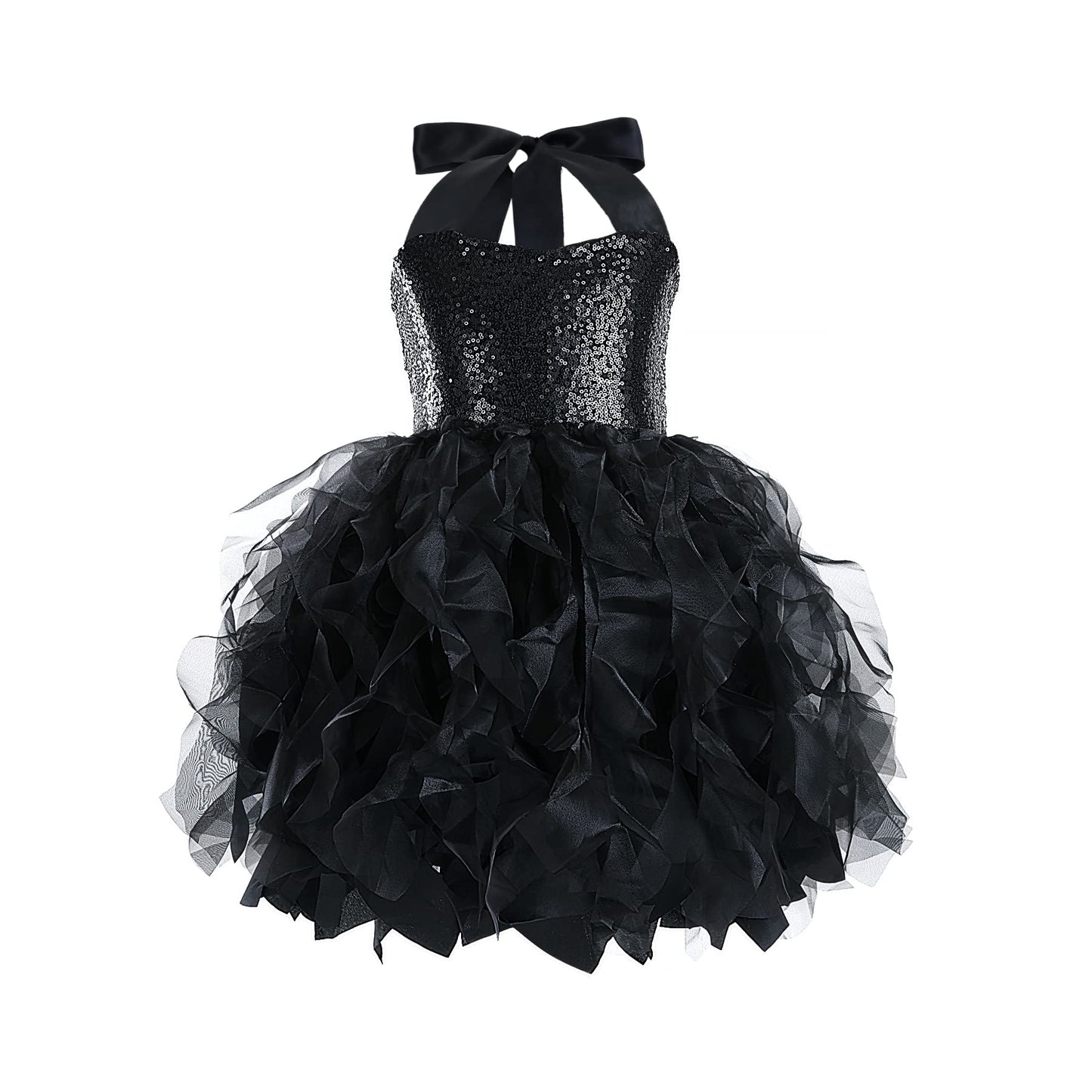 Besutolife Black Tutu Dress For Girls - Sequin Princess Party Wedding Dress - Size 8T