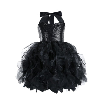 Besutolife Black Tutu Dress For Girls - Sequin Princess Party Wedding Dress - Size 8T