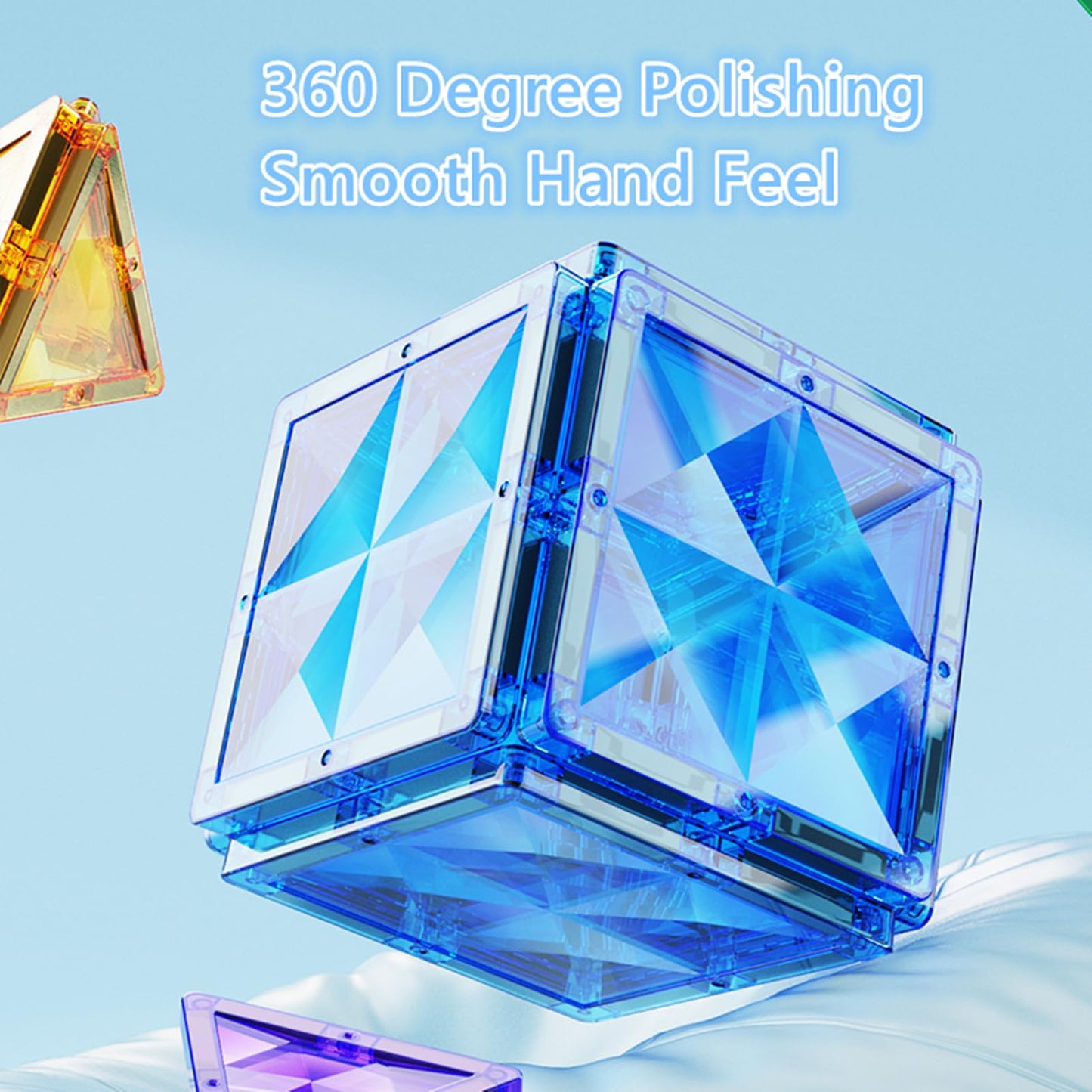 BESTYMXY Magnetic Tiles, Magnetic Block, Magnet Building Set, Clear Diamond Reflective Magnetic 3D Building, STEM Toys for Kids,