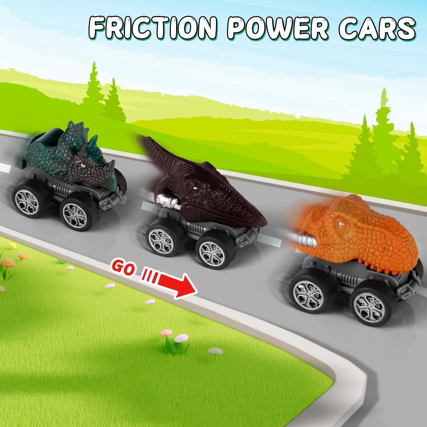MindPal 19 in 1 Dinosaur Toys for Kids 3-5 5-7, Dinosaur Truck Set for Toddlers with 3 Pull Back Cars, 8 Dino Figures, Christmas