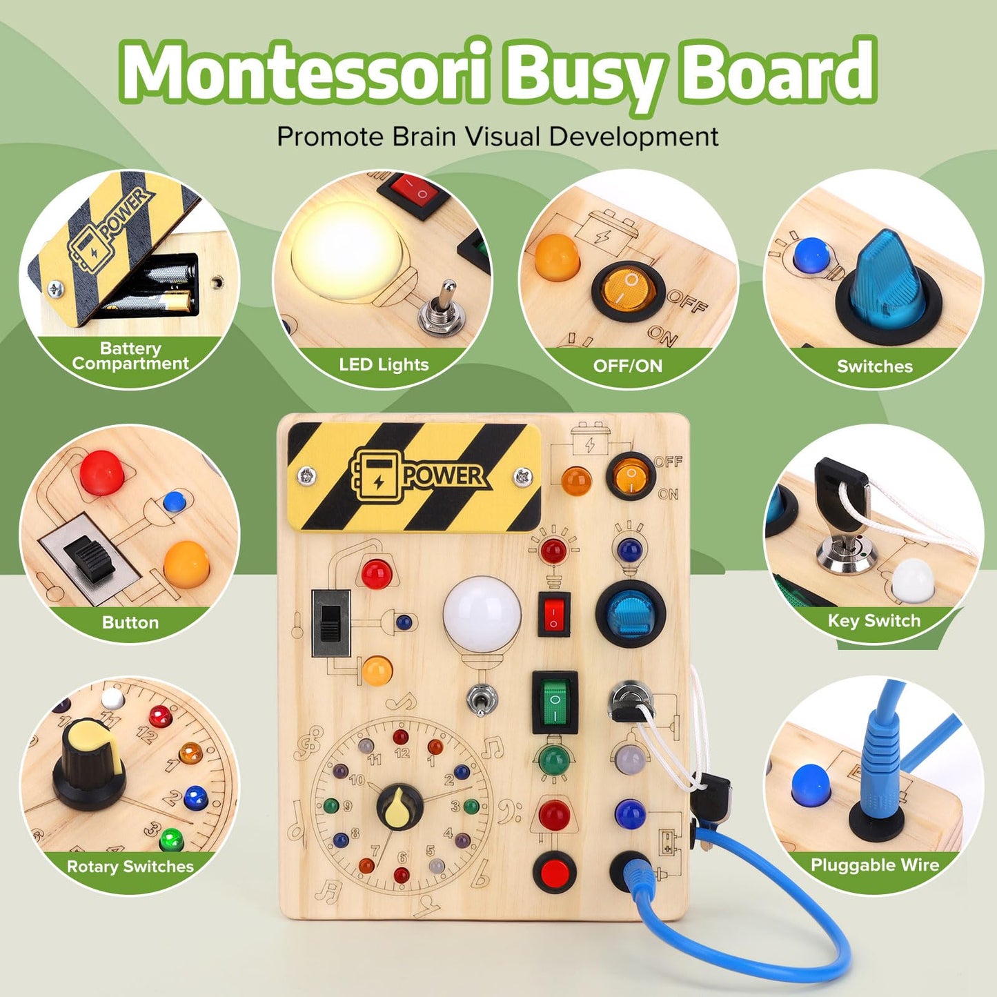 Busy Board ?Plus Version? with 23 LED Light Montessori Toy for 1+ Year Old Engaging Sensory Board for Fine Motor Skills Gifts & Travel Toys for Toddlers 1-3