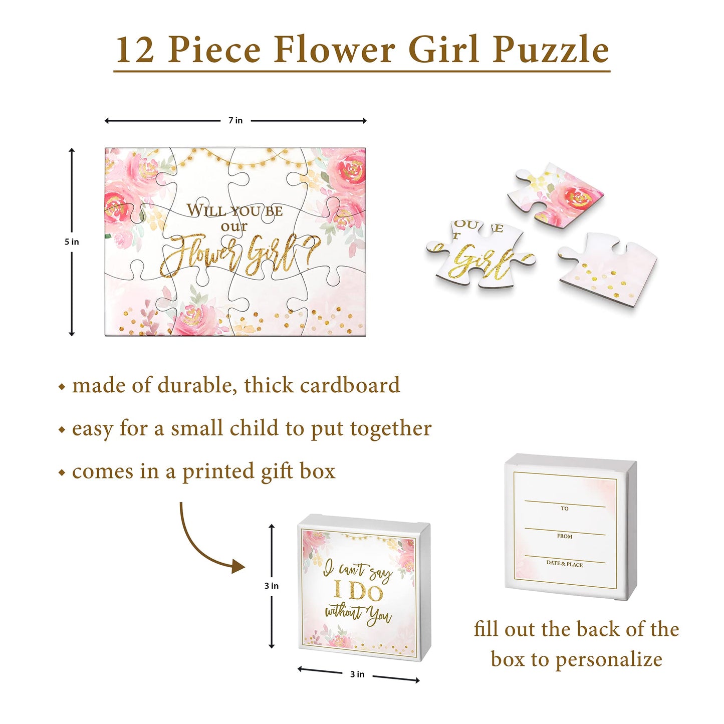 Lillian Rose Gift, Will You Be Our Flower Girl Puzzle, One Size, Pink
