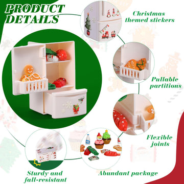 27 Pieces Dollhouse Refrigerator Mini Fridge Toy With Mini Food Set Dollhouse Kitchen Furniture Food Toys Miniatures Kitchen Decorations Bottles Fruit Dessert For Children Kids Girls (Christmas Tree)
