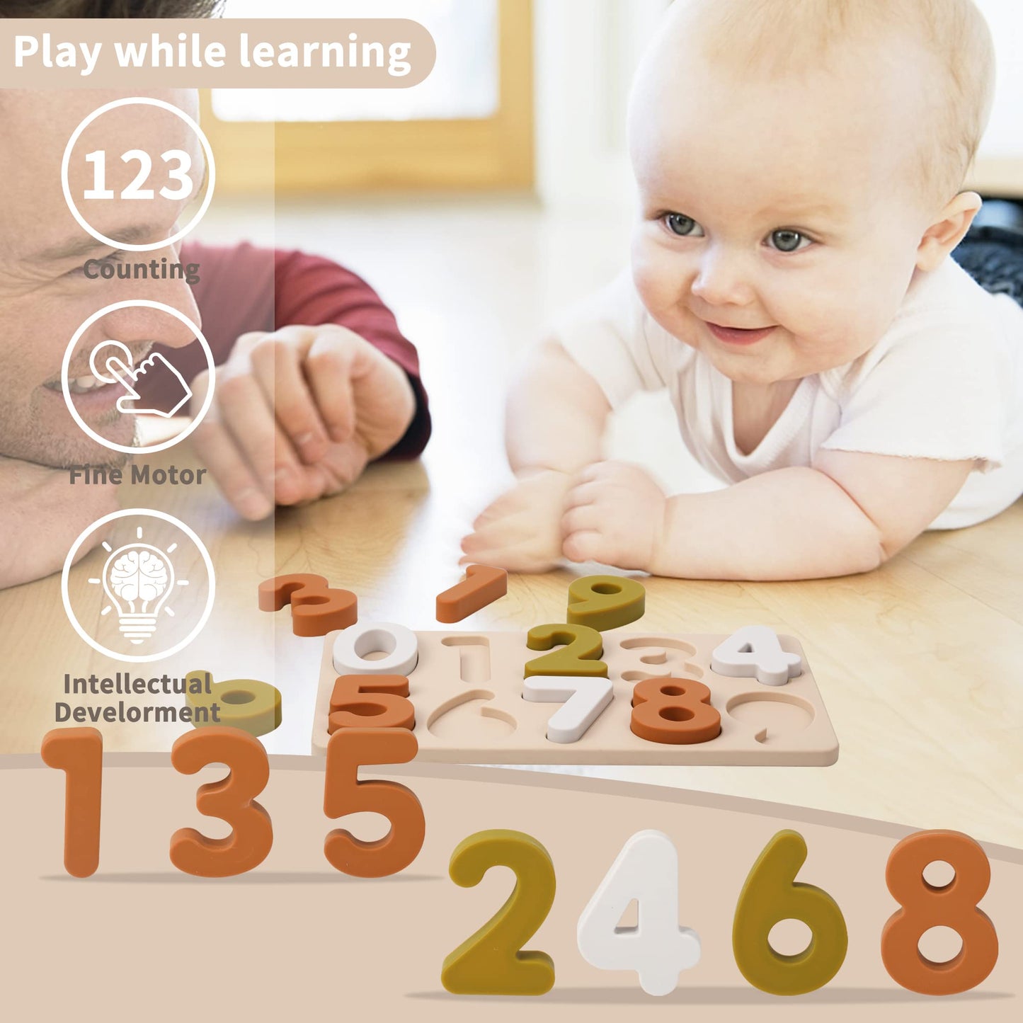 Toyhdayo Toddlers Number Silicone Puzzle Montessori Learning Number Toy Board For Baby & Toddler Puzzles Toys Toddler Gifts