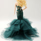 Cora Gu Handmade Classic Jade Green Embroidery Mermaid Dress Wedding Gowns Fit for 12 Fashion Doll & Dolls not Included