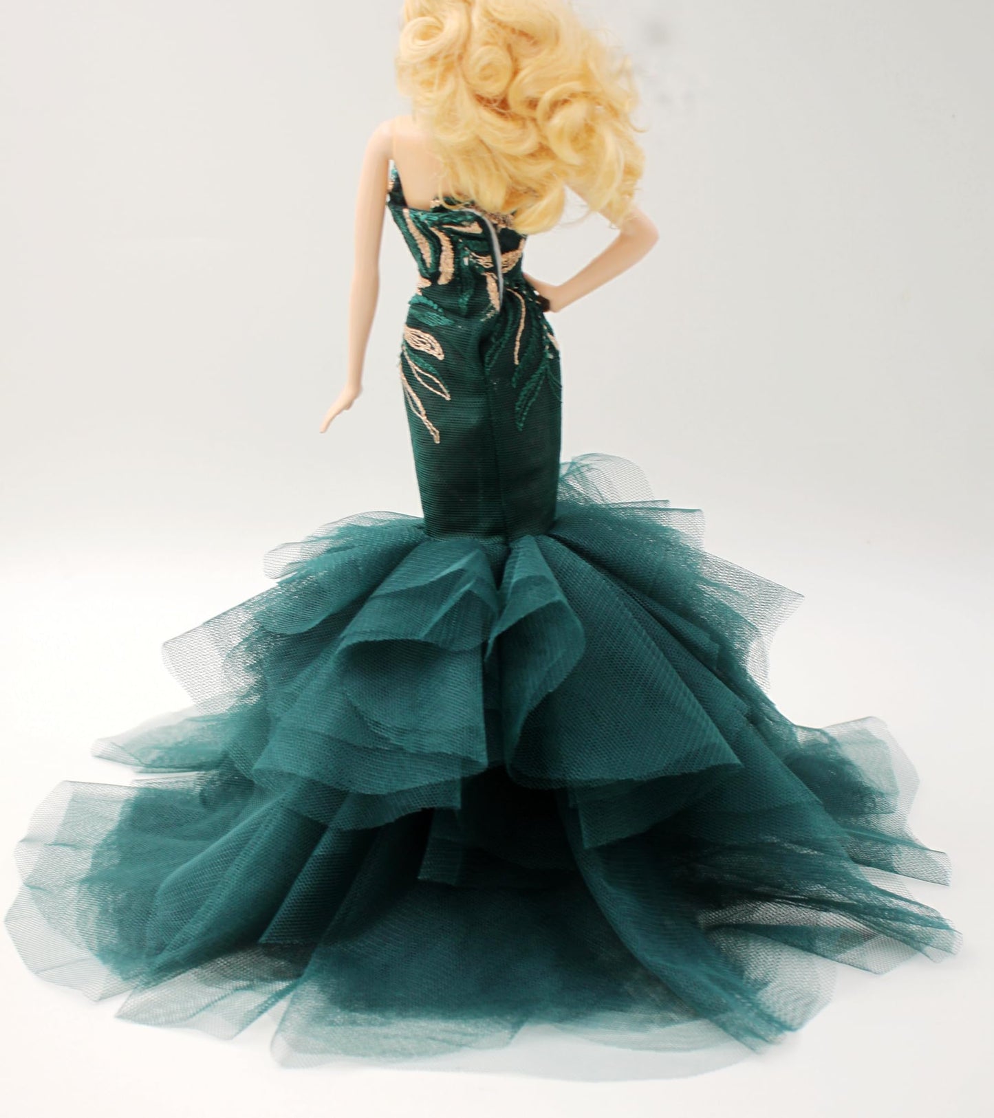 Cora Gu Handmade Classic Jade Green Embroidery Mermaid Dress Wedding Gowns Fit for 12 Fashion Doll & Dolls not Included
