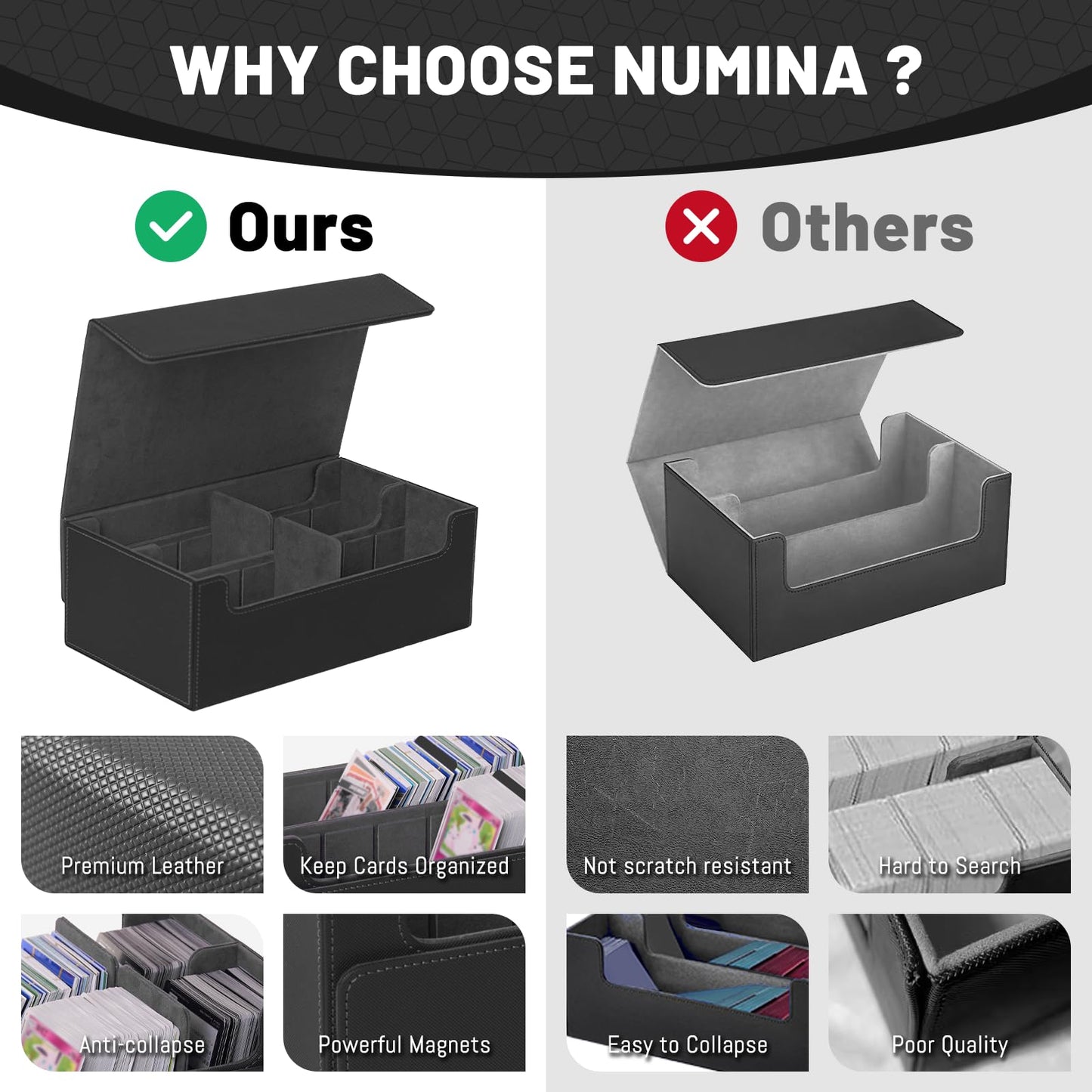NUMINA MTG Deck Box - Magnetic Trading Card Storage for 1200+ Sleeveless Cards  2-Row Velvet Lining Case with Dividers & Card Supporters - Fits MTG  TCG  Sports Cards