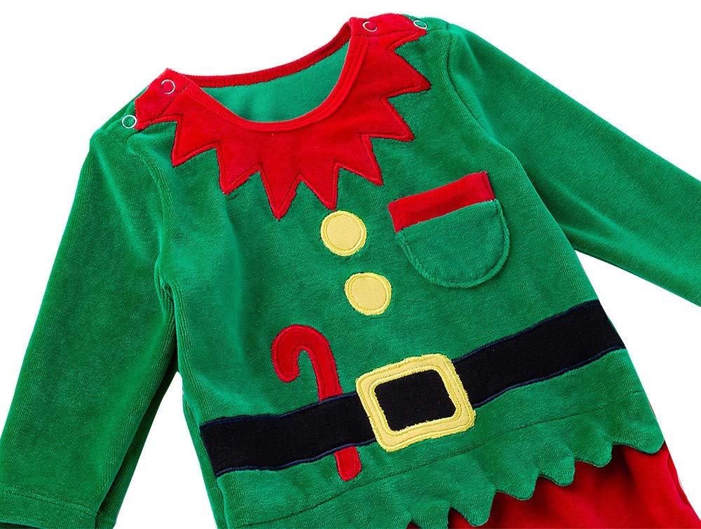 Fancyinn Baby Boy Girl Christmas Elf Outfit My First Xmas Coverall Rompers Christmas Bodysuit & Santa Hat 2Pcs 66