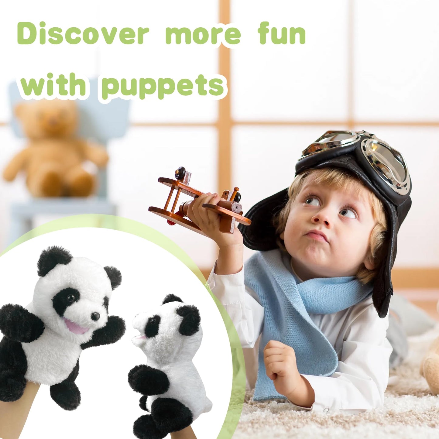 Okegztoa Hand Puppets Plush Panda Puppet,9'' Hand Puppets For Kids Realistic Animal Puppets Panda Stuffed Animal Hand Puppets Fo
