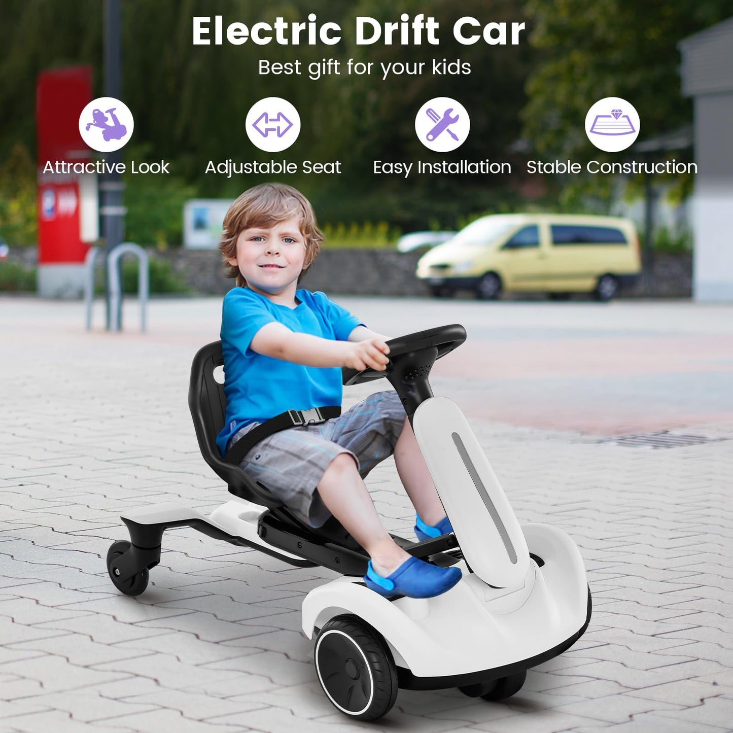 Costzon Ride on Drift Car, 6V Electric Ride-On Toy W/360-Degree Spin, 2-Position Adjustable Seat Up & Down/Front to Back, 2.6-3