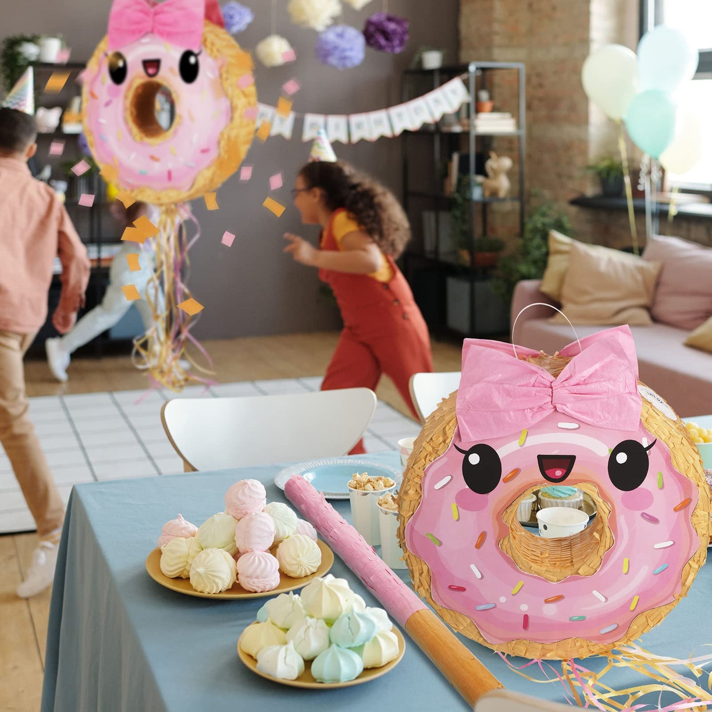 Zhanmai Pink Donut Pinata - Multicolor Party Decoration with String, Bat & Blindfold for Birthday & Baby Shower - Model KSN274711