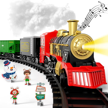 Kukufun Electric Train Set For Kids, 43 Pcs Classic Train Toys Sets For Boys Girls Steam Locomotive Engine, Lights & Sound, Trac