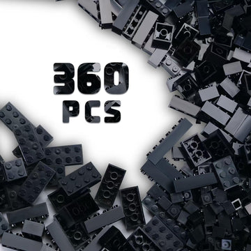 360 Piece Black Classic Building Blocks Bulk, 7 Sizes Building Bricks Assortment Pack, Compatible with Lego Parts and Pieces (Bl