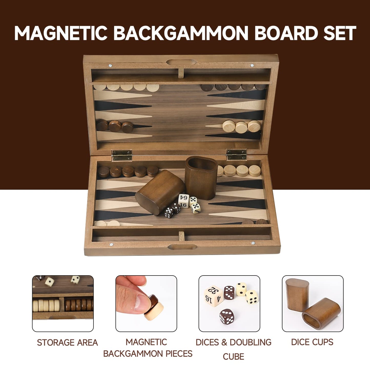 GSE Games & Sports Expert enhanced Magnetic Wooden Folding Inlay Backgn Board Game Set  Classic Portable Travel Board Game (Double Stripe - 11 Inches)