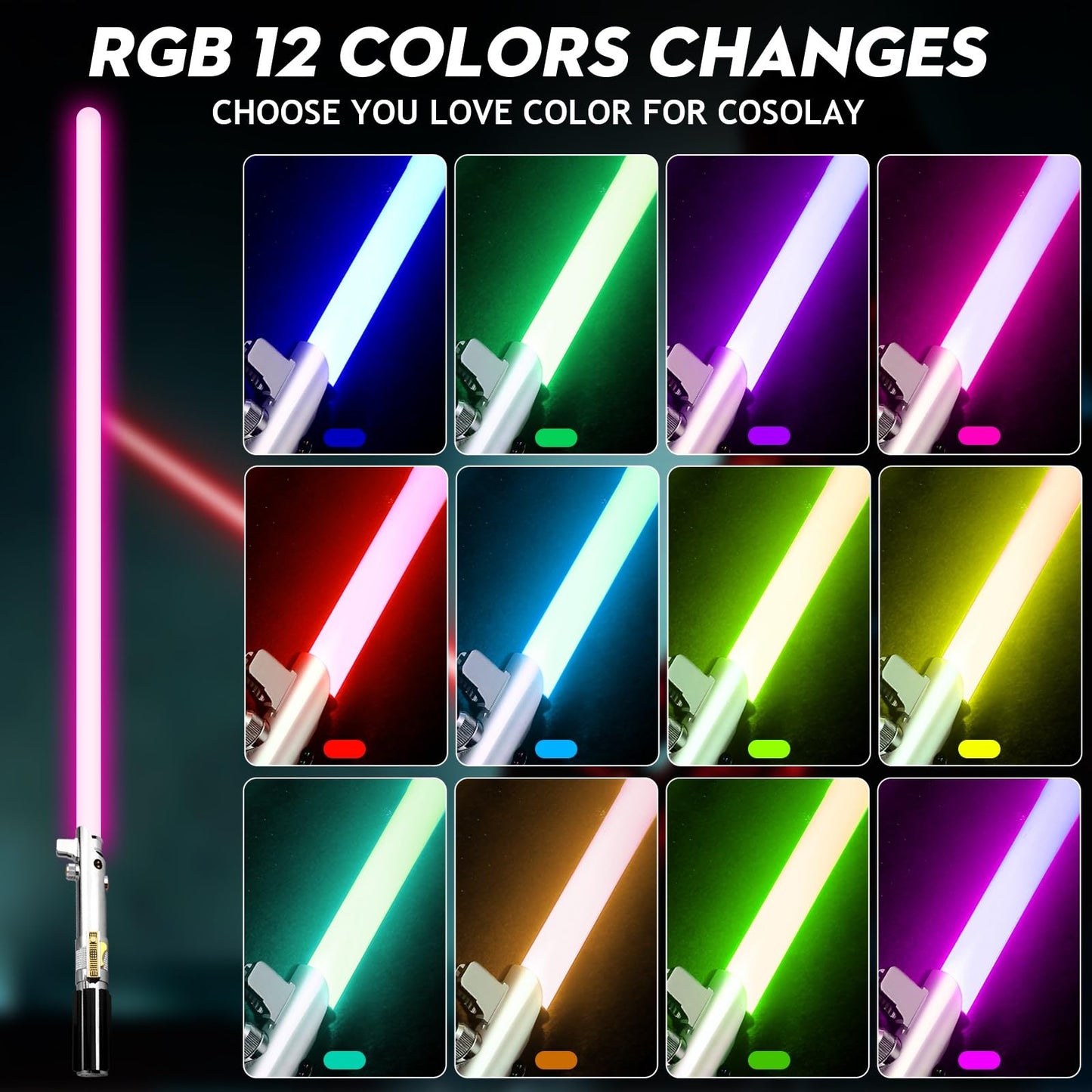 Bstsaber Dueling Lightsaber, 39 Sets Sound Effects With 12 Colors Change Light Saber, Smooth Swing Motion Control Metal Handle L