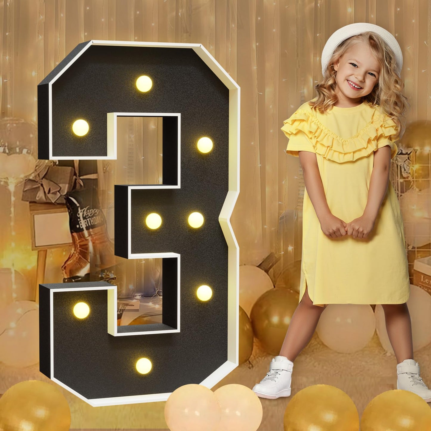 Imprsv Marquee Numbers Black 3Ft: Black Party Decor - Light Up Number 3 Large 3 Feet Tall - Birthday Decorations For Him Her 3Rd