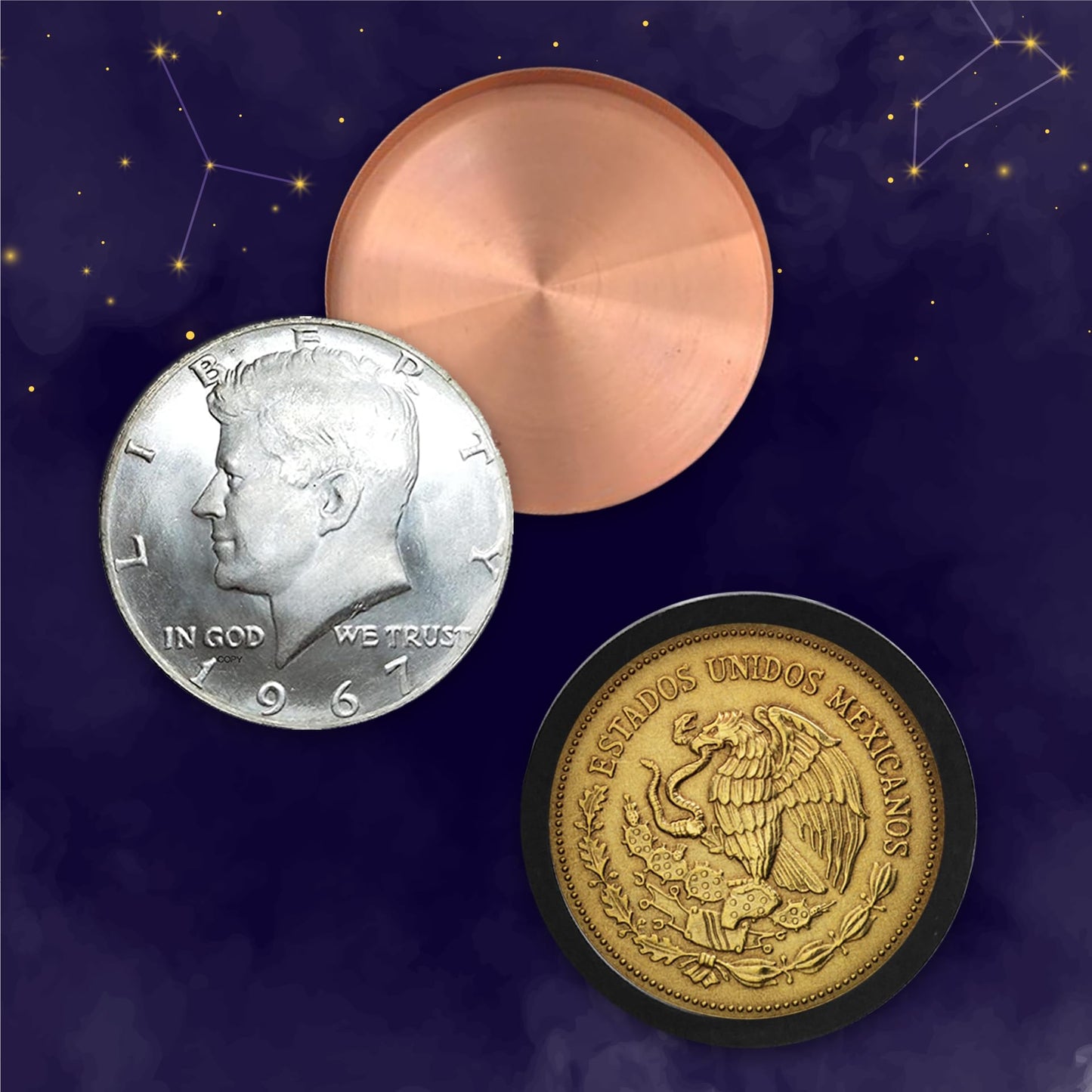 Hat Trick Magic - mature-themed Magic Tricks for Beginners  Intermediate  Professional Illusionist - Vanishing  Teleporting  Transforming Coin Illusions (Scotch and Soda (Mexican Centavo))