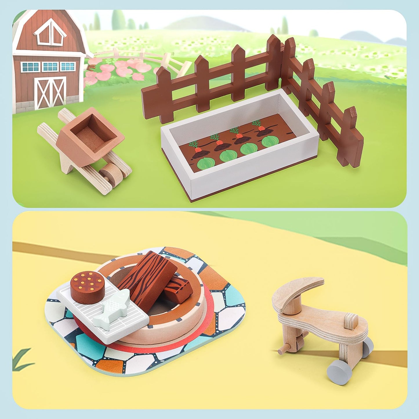 HAPGFS Wooden Doll House Furniture and Accessories Outdoor Play Set for Kids- Includes Slide  Swing  BBQ Grill  Pool & Garden - Perfect Doll House Decor Gift for Children 3-6 Years Birthday Christmas