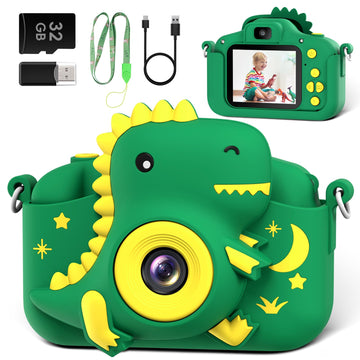GREENKINDER Kids Dinosaur Digital Camera, 1080P HD, Compact Green, Ages 3-12, Perfect Christmas/Birthday Gift for Boys & Girls