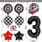 Race Car 3 Balloons, 40 Inch Racetrack Number 3 Balloon, Large Foil Mylar Racetrack Black 3 Balloon For 3 Year Old Birthday Race