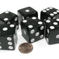 Set of 6 D6 25mm Large Opaque Jumbo Dice - Black with White Pip