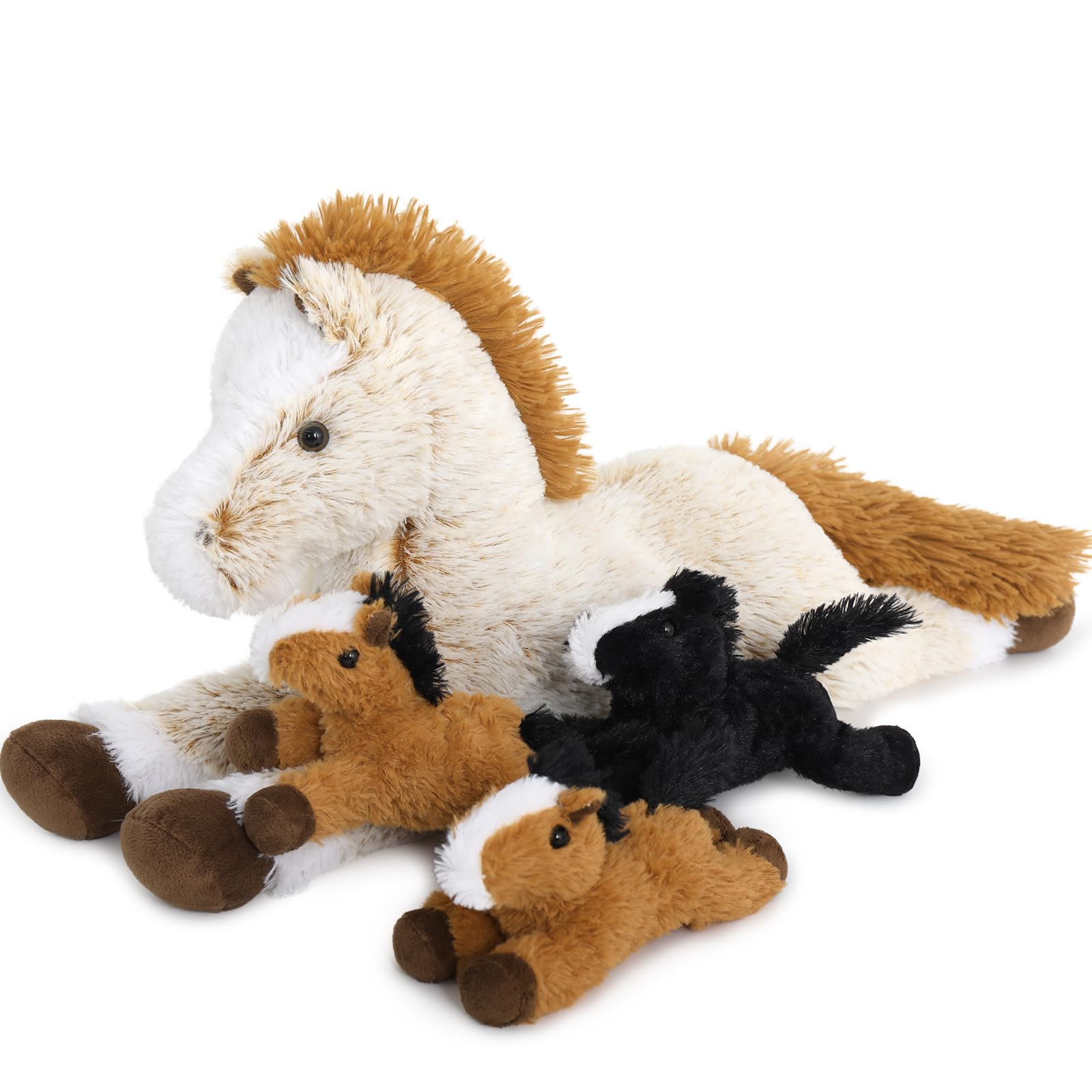 Tezituor 4Pcs Horse Stuffed Animal Set  Large Stuffed Mommy Horse with 4 Babies Pony Toys  Brown Stuffed Pony Plush Pillow for Boys Girls  21inch