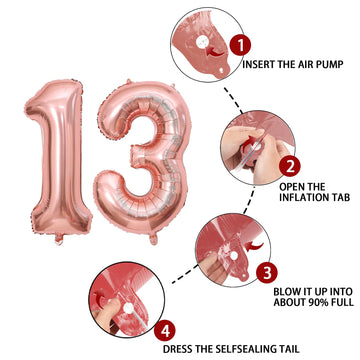 13 Number Balloon Rose Gold 40 Inch Big Foil Mylar 13Th Balloons For 13 Year Old Boy Girl Birthday Party Decorations Wedding Ann