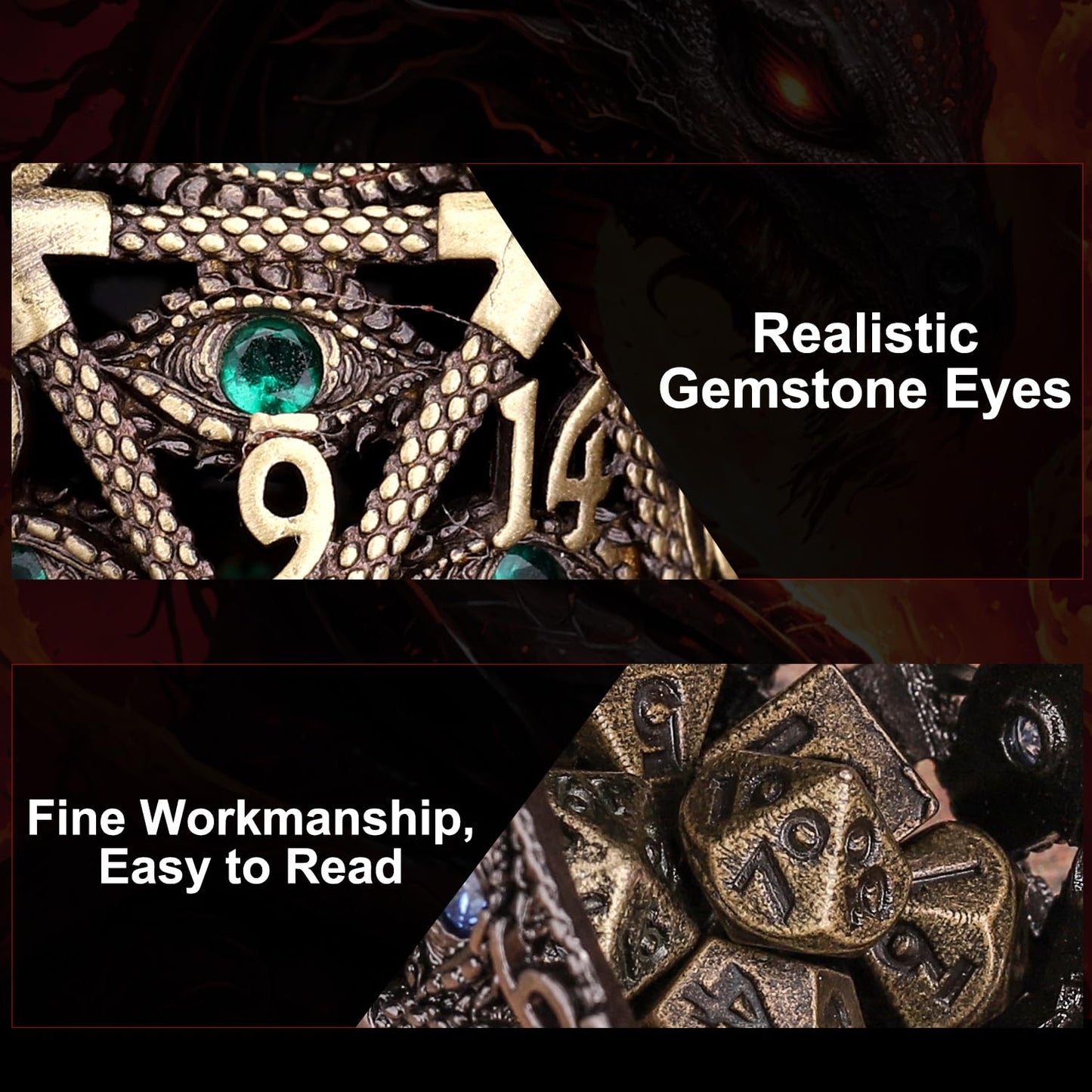 ManChDa Mini Metal DND Dice Set Hollow D20 Necklace Dice DND Case Metal Dice Set DND Keychain 7PCS Dice Set Bronze Green