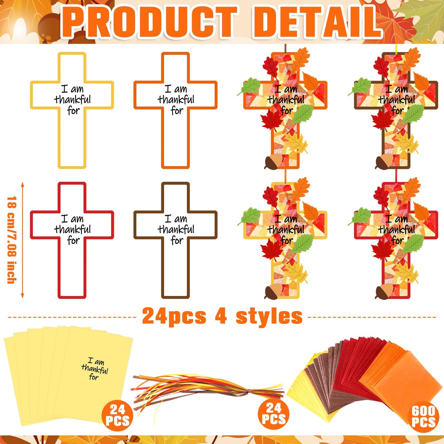 Lunmon 24 Sets Fall Suncatchers Crafts Thanksgiving Fall Blessing Tissue Paper Craft Christian Religious Jesus Cross Ornament fo